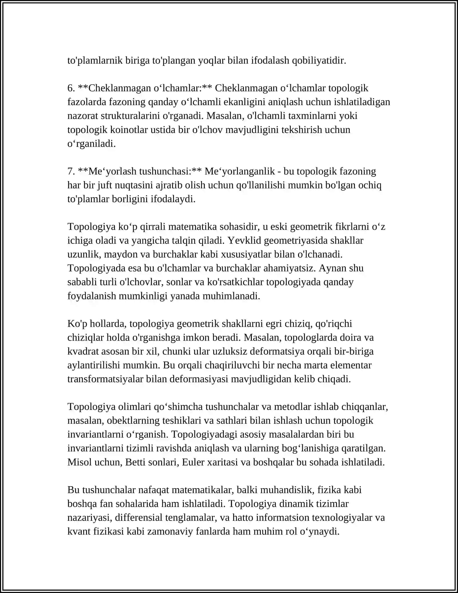 TOPOLOGIYADA ICHKI,TASHQI VA CHEGARAVIY NUQTALAR. XOSSALAR.MISOLLAR 4