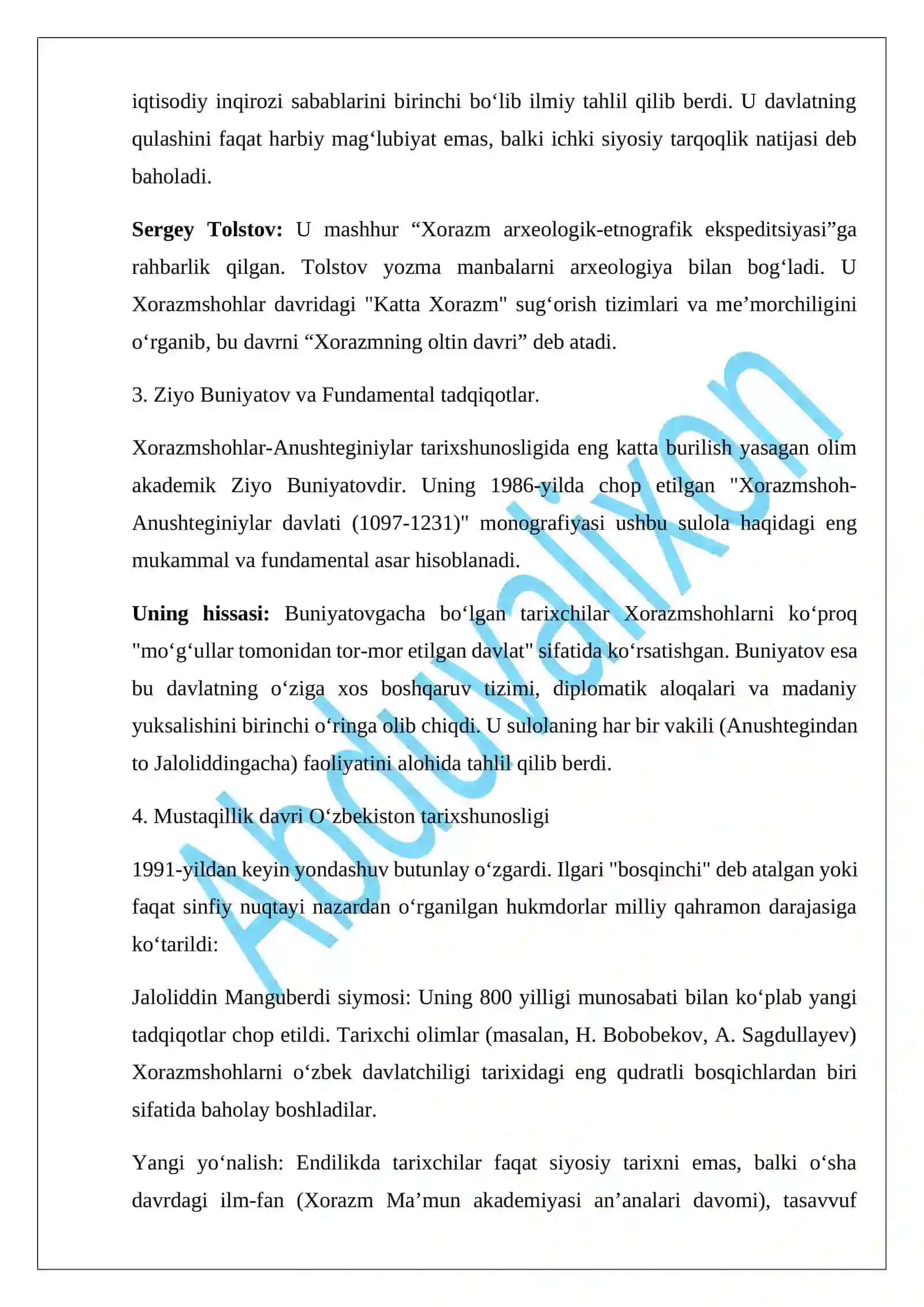 Xorazmshoh – Anushtageniylar sulolasi tarixshunosligi 4