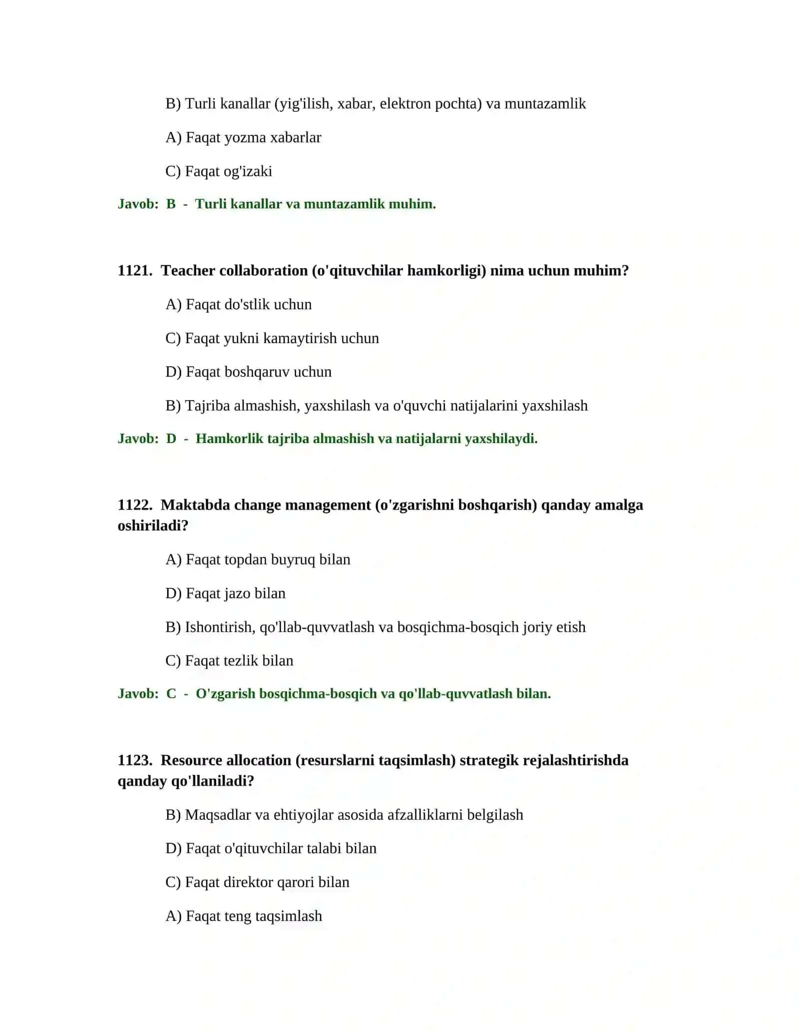 BOSHLANG'ICH TA'LIM O'QITUVCHISI TEST SINOVLARI 4