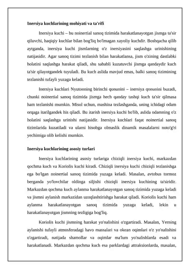 Inersiya kuchlari: mohiyati, turlari va matematik ifodasi 4
