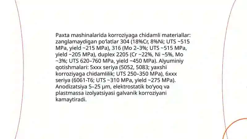 Paxta tozalash mashinalari uchun yangi konstruksion materiallar 4
