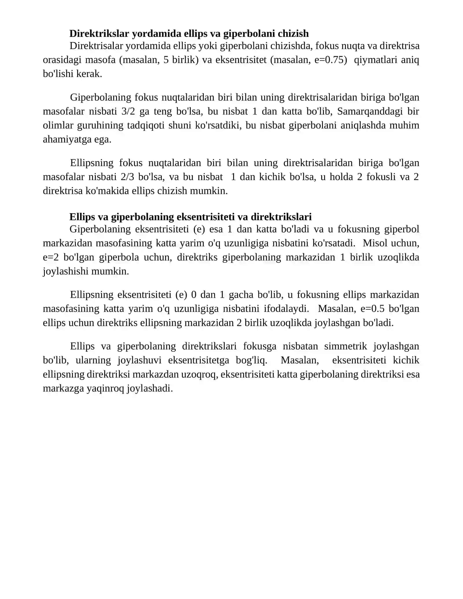 Ellips va giperbolaning direktrisalari 4