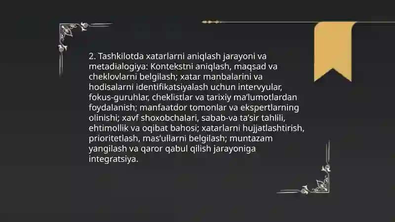 Xatarlarni boshqarish tashkilotdagi xatarlarni aniqlash va boshqarish metadialogiyasi 4