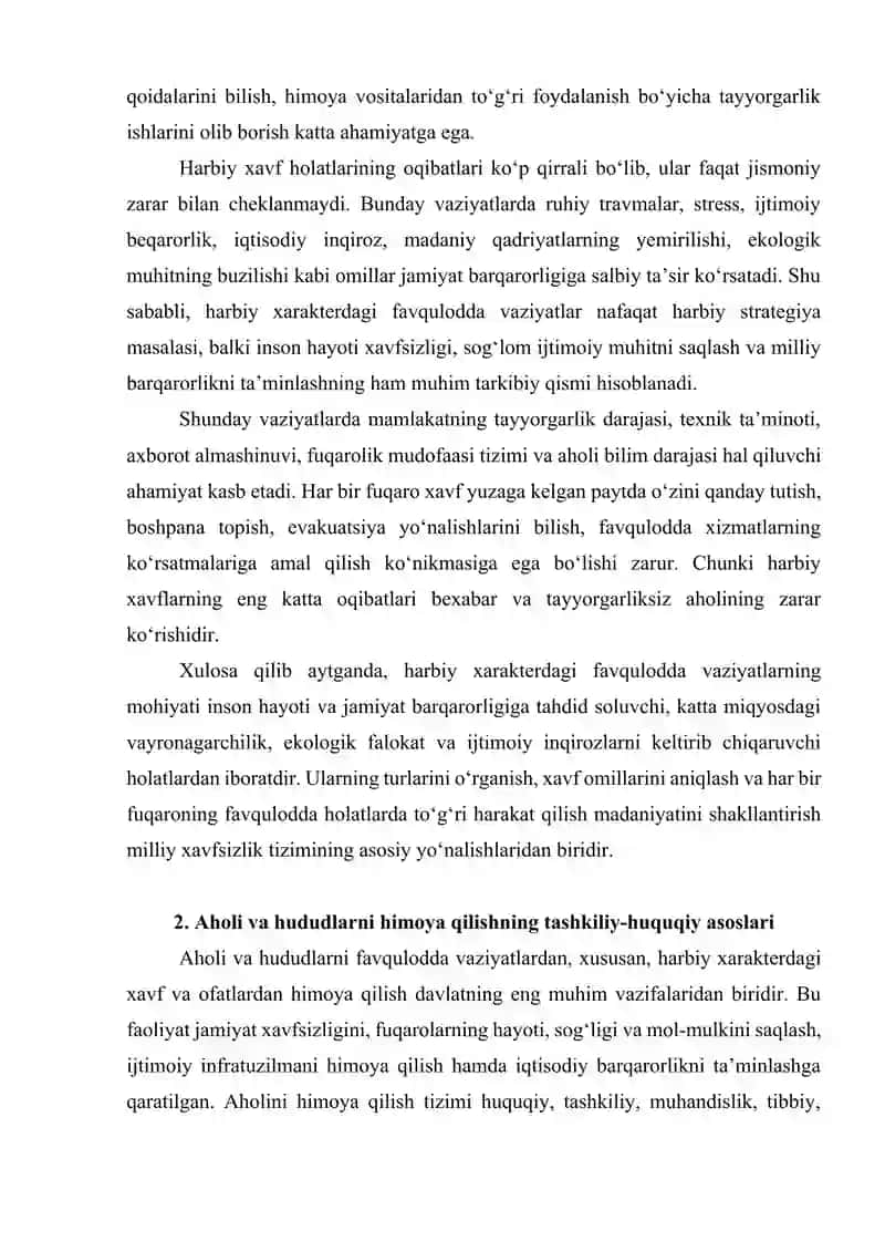 HARBIY XARAKTERDAGI FAVQULODDA VAZIYATLARDA AHOLI VA HUDUDLARNI HIMOYA QILISH 4