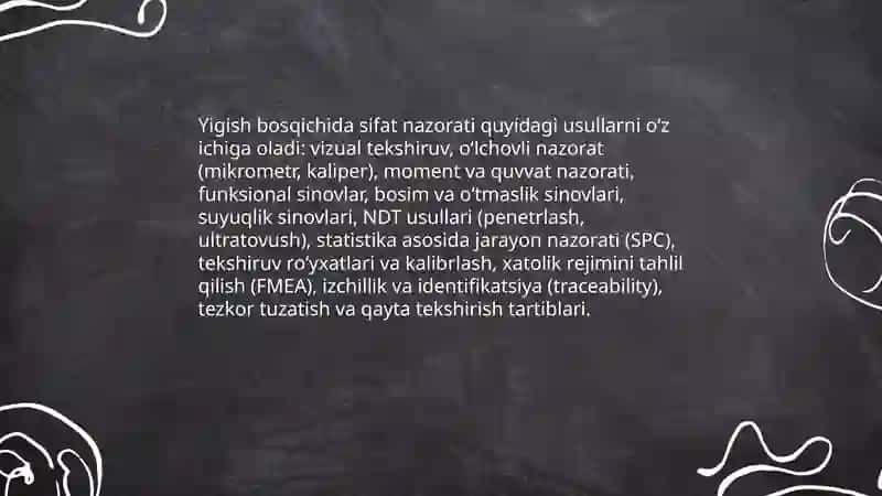 Mashinalarni tayyorlash jarayonida yigishning ahamiyati 4