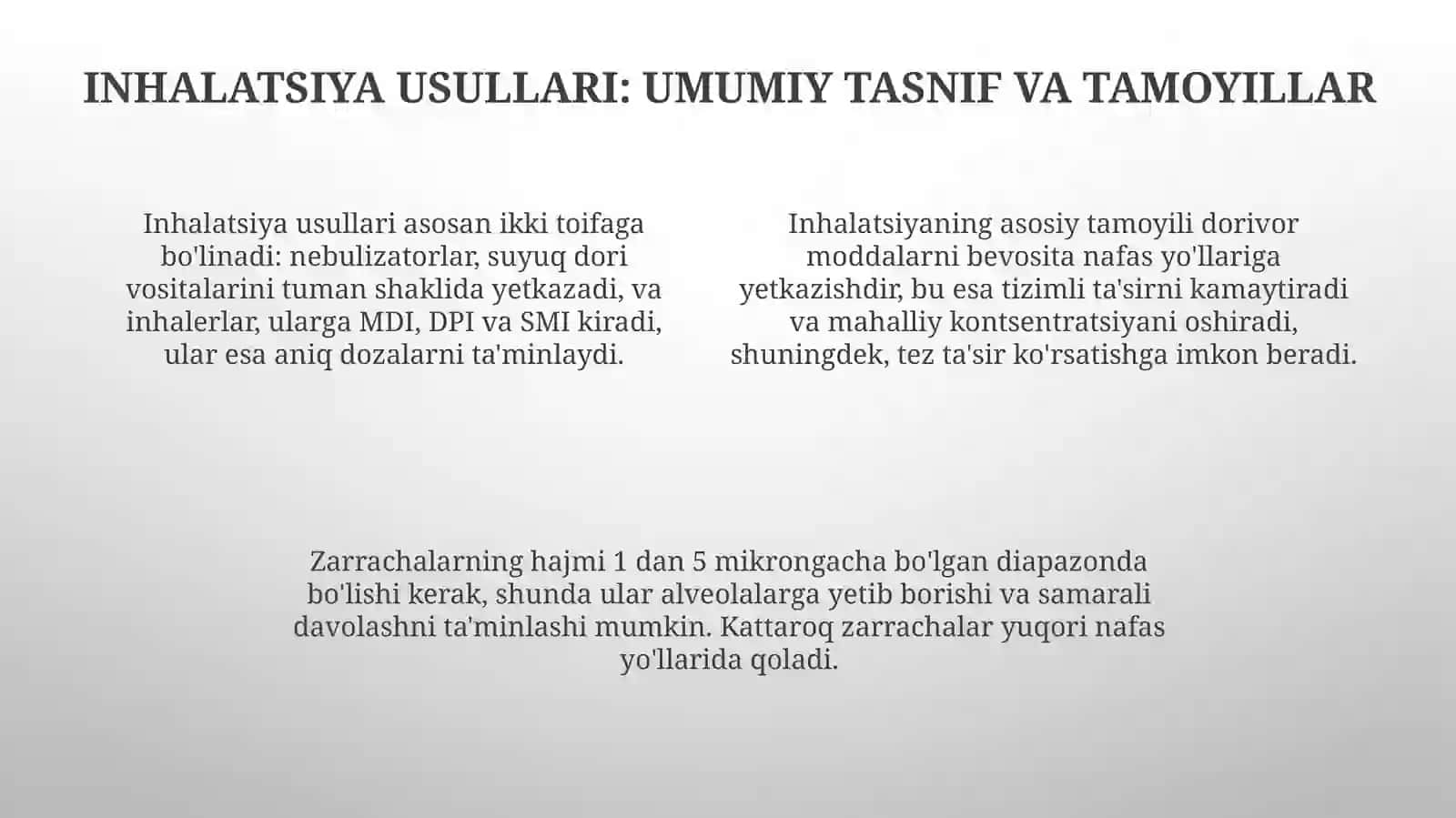 Nafas olish yo'llari kasalliklari uchun dori vositalarining zamonaviy ingalasyon usullari 4