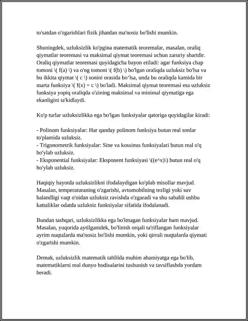 FUNKSIYANING TEKIS UZLUKSIZLIGI. KANTOR TEOREMASI. 4