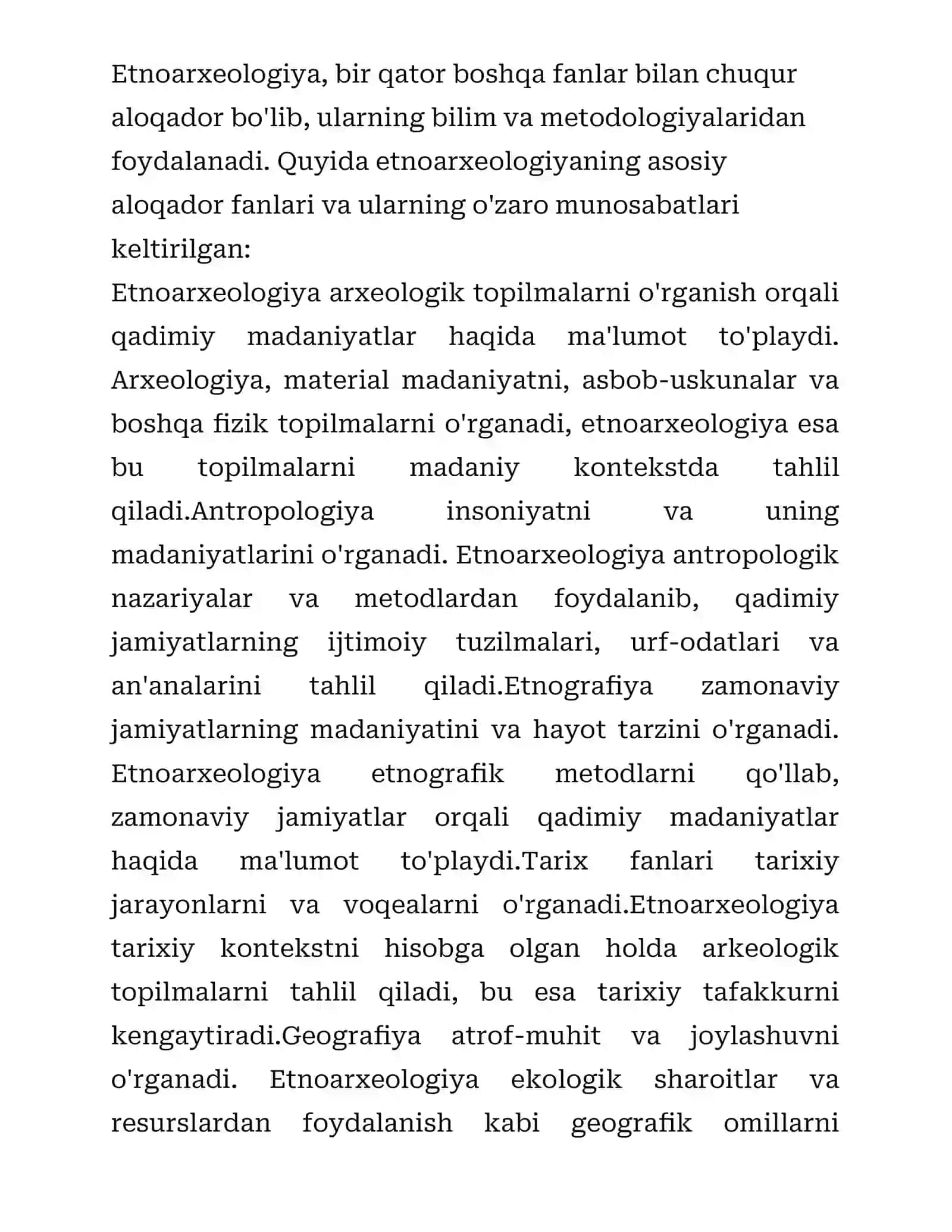 Etnoarxeologiya fanining o‘ziga xos xususiyatlari va boshqa fanlar o‘rtasidagi o‘rni 4