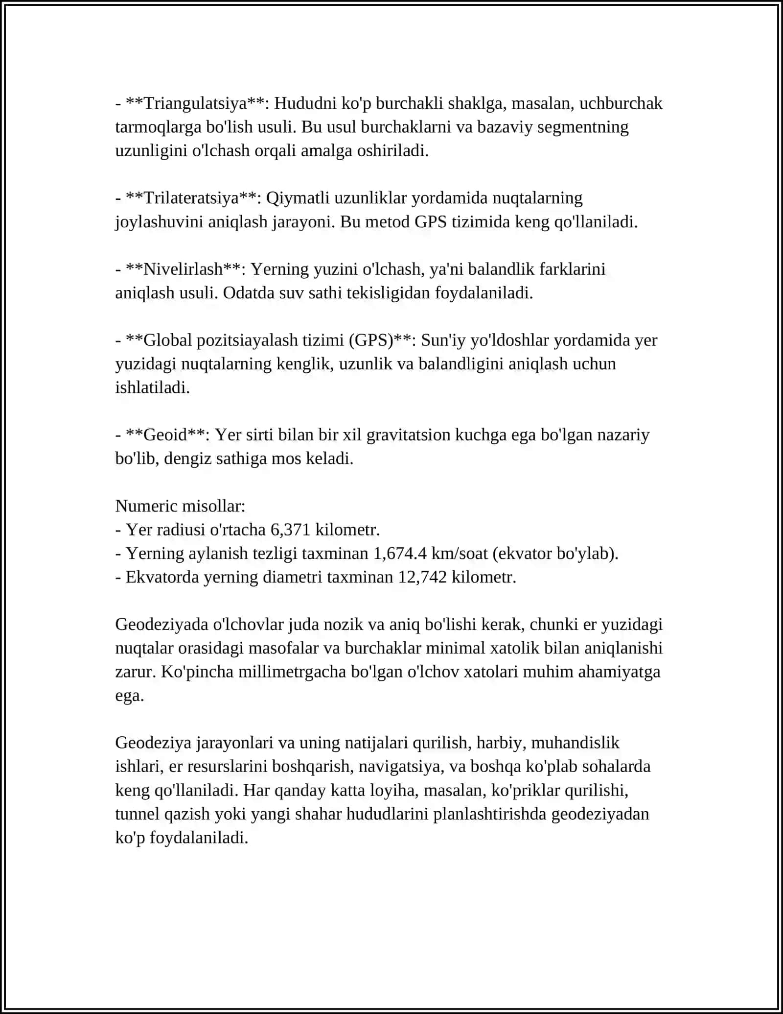 GEODEZIYA NOMENKLATURA BO'YICHA MASHQLAR BAJARISH 4