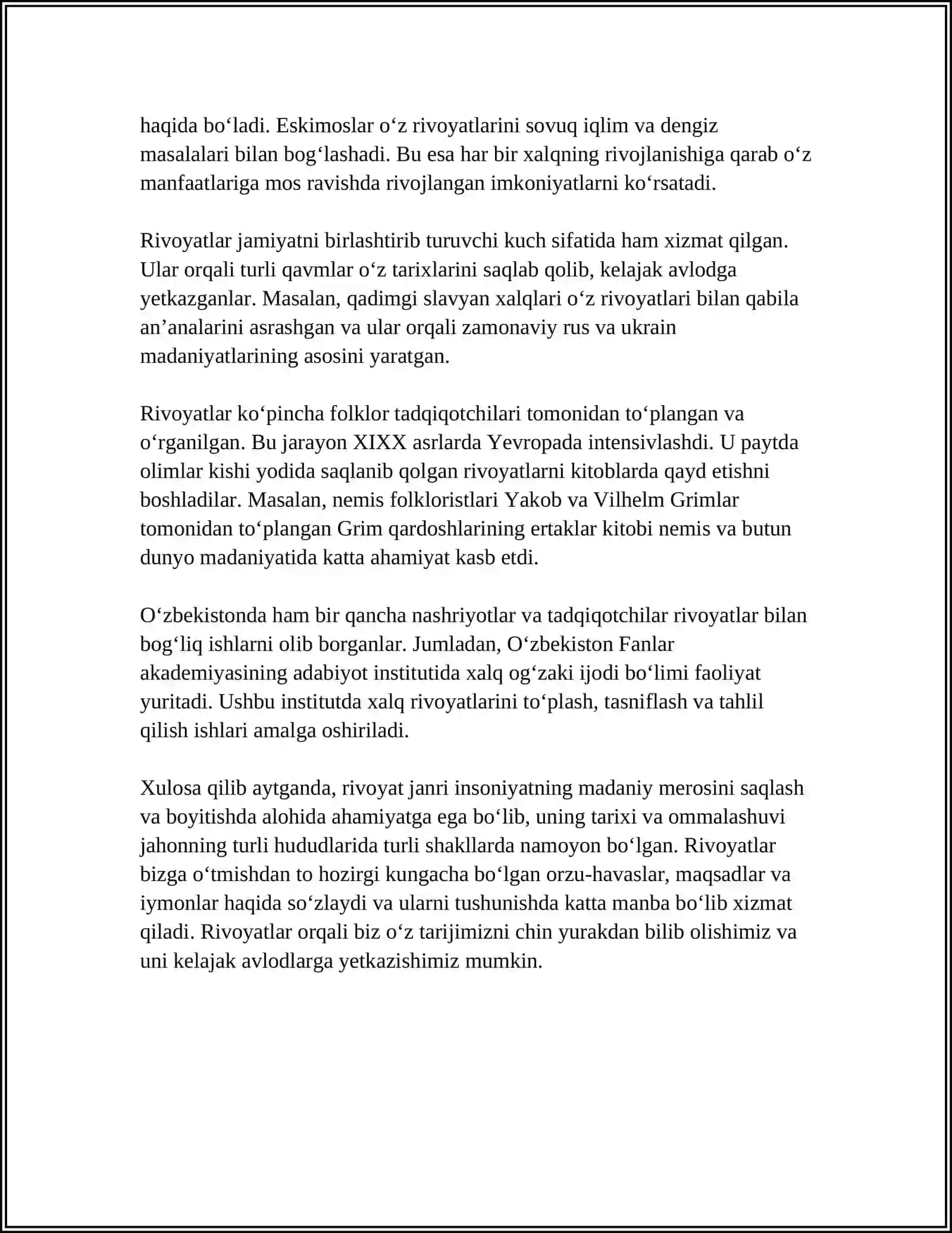 RIVOYAT JANRI VA UNING O‘ZBEK FOLKLORSHUNOSLIGIDA O‘RGANILISHI 4