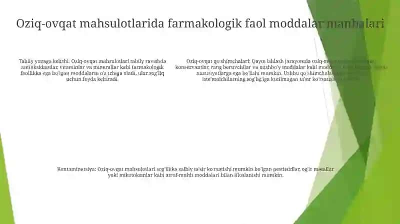 Oziq-Ovqat Maxsulotlar Tarkibiga Kiruvchi Farmokologik Faolikka Ega Bo’Lgan Moddalarning Xavfi 4