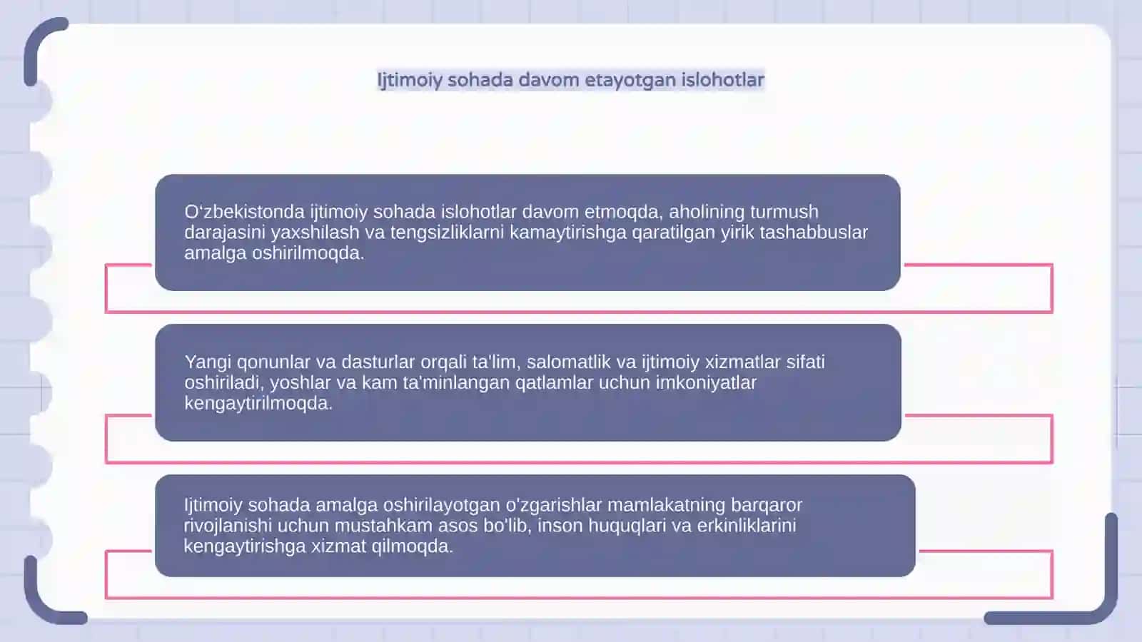 O'zbekistonda ijtimoiy sohada amalga oshirilayotgan o'zgarishlar mazmun va mohiyati 4