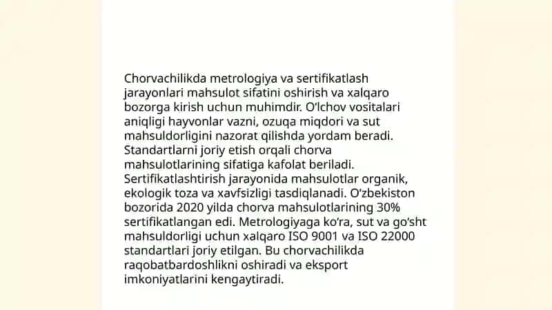 Chorvachilik mahsulotlarini standartlashtirish va metrologiya va sertifikatlash 4