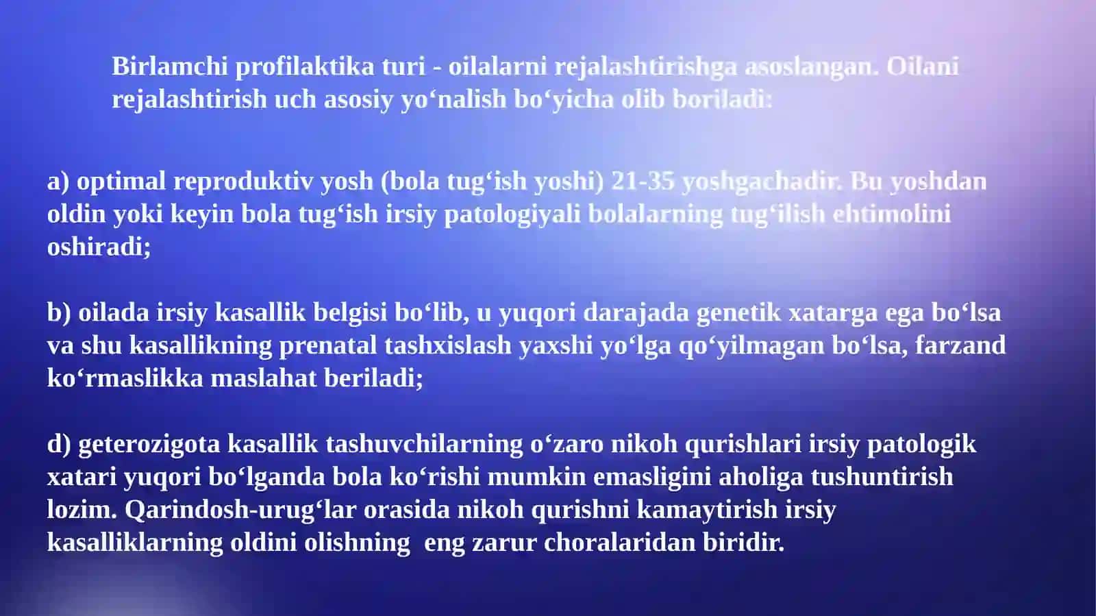 Irsiy kasalliklar profilaktikasi: Tibbiy-genetik maslahat va prenatal diagnostika 4