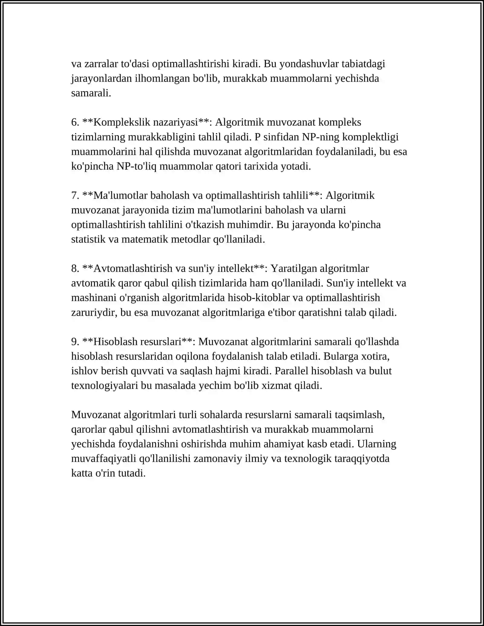 MUVOZANATLASH ALGORITMLARI:MUVOZANATLASHNING UMUMIY VA XUSUSIY ALGORITMLARI 4