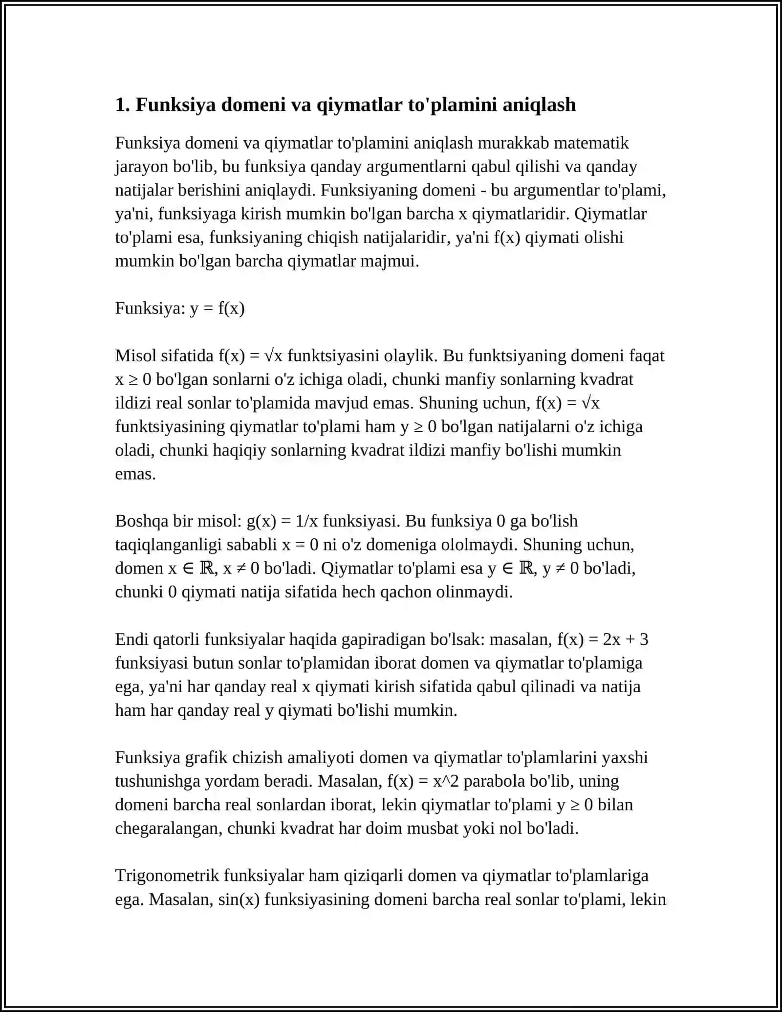 FUNKSIYANI TEKSHIRISH VA FUNKSIYA GRAFIGINI YASASH 4