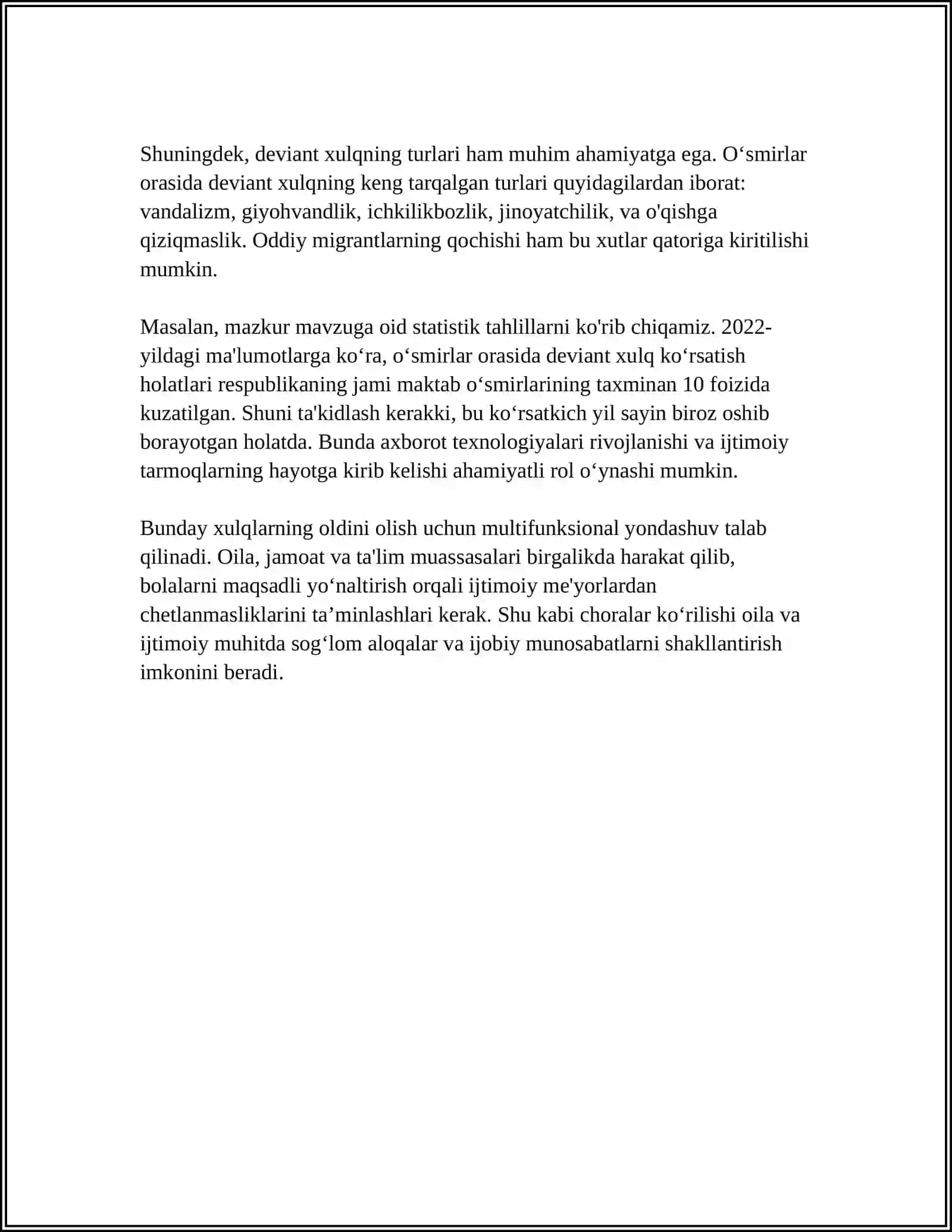 DEVIANT XULQLI O‘SMIRLARNING O‘ZARO MULOQOTIDAGI QARAMA-QARSHILIKLAR VA KELISHMOVCHILIKLAR 4