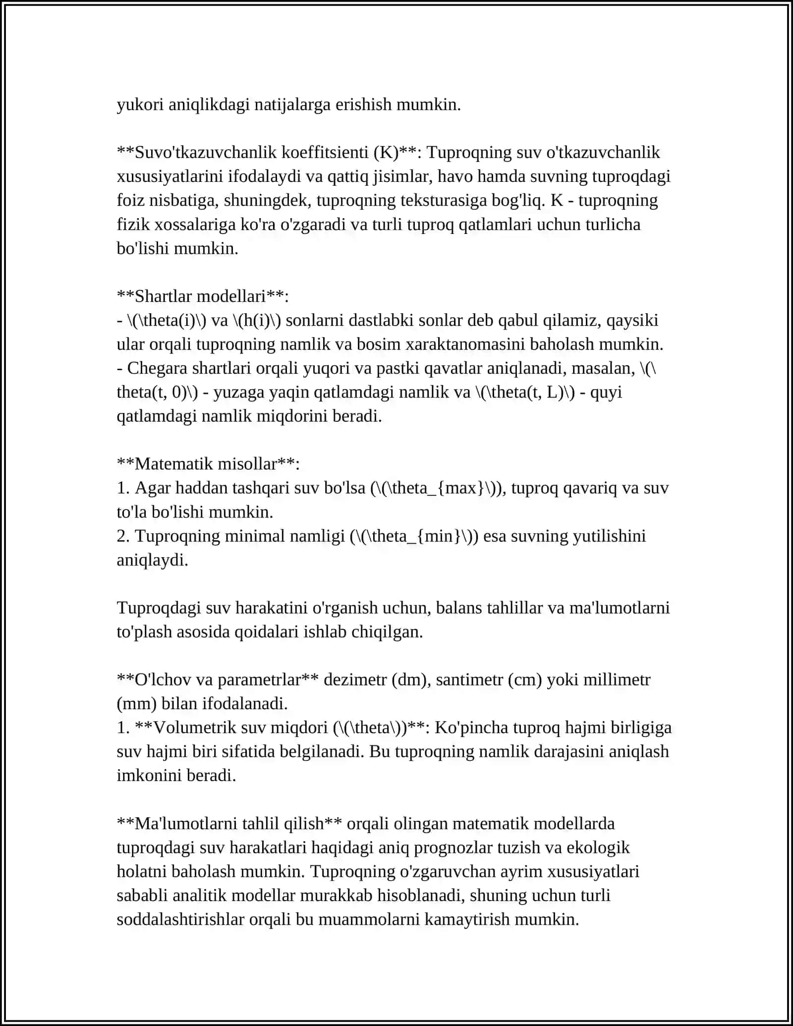 TUPROQDAGI SUV SATHINI OʻZGARTIRISHINI MATEMATIK MODELLASHTIRISH 4