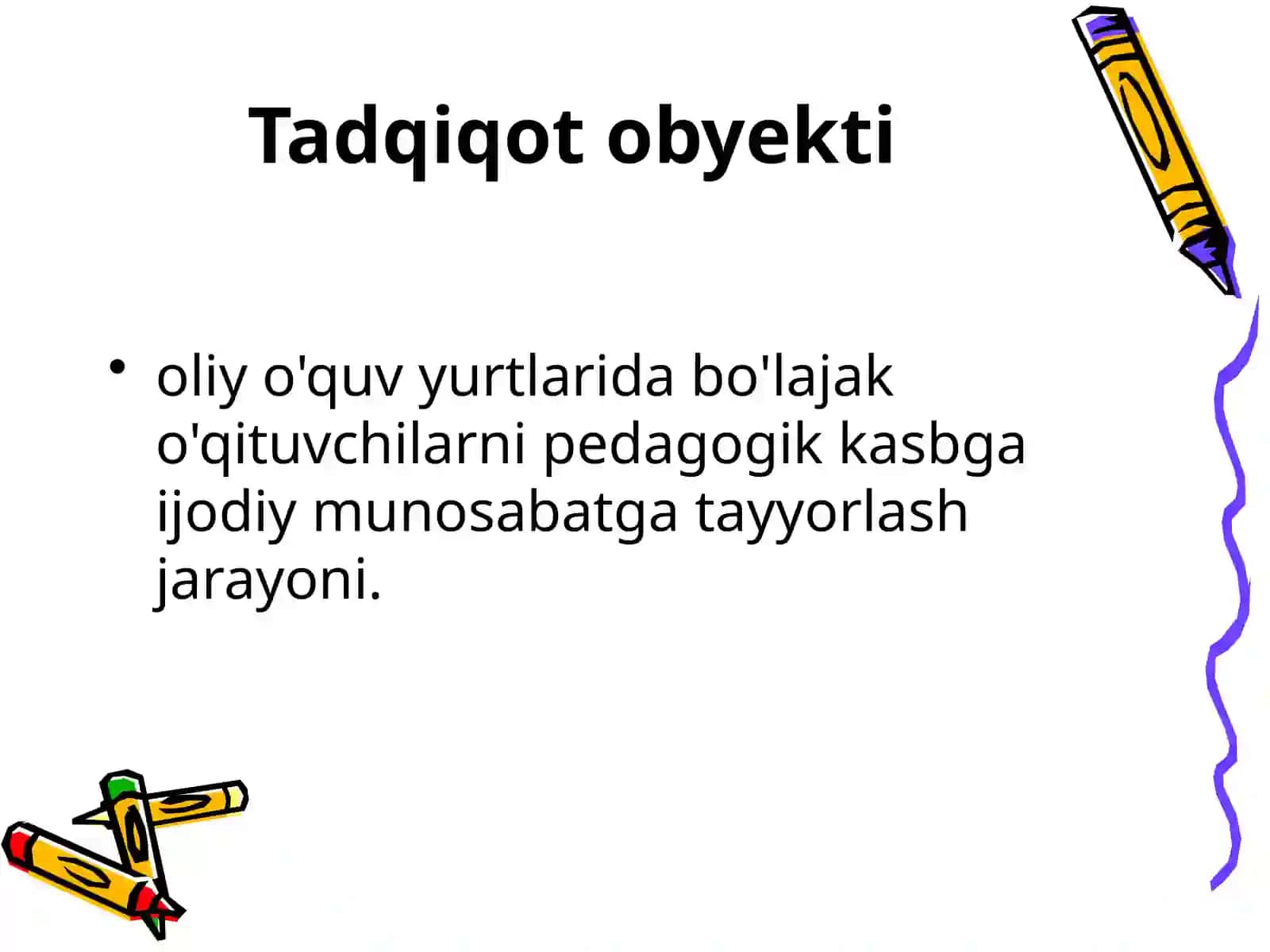 Bo’lajak o'qituvchilarni  pedagogik kasbga ijodiy munosabatni tarbiyalash mavzusida tayyorlagan 4