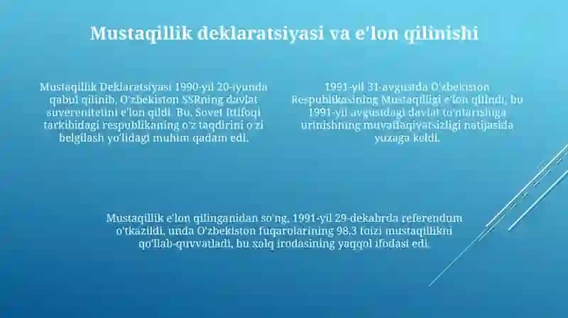 Oʻzbekiston Mustaqilligining qoʻlga kiritilishi 4