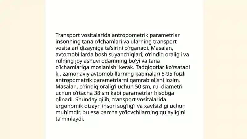 Odam anatomiyasining (antropometrik parametrlarining) xavfsizlikni ta'minlashdagi ahamiyati 4