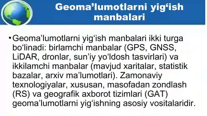 Geoma’lumotlarni qayta ishlash va tahlil qilish 4