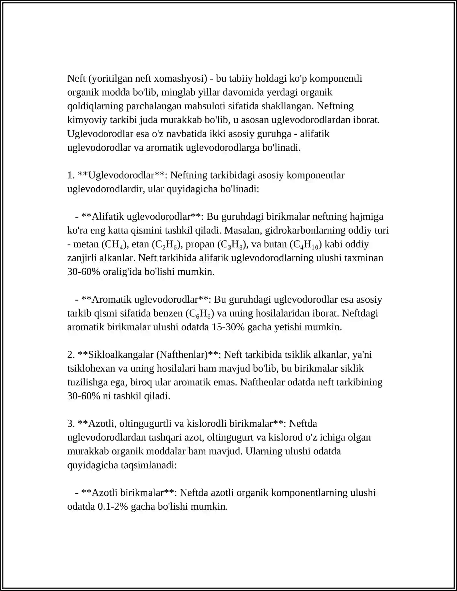 AROMATIK UGLEVODORODLARNI GETEROGEN-KATALITIK VINILLASH REAKSIYASI. NEFT TARKIBIDAGI ALKANLARNING XOSSALARI 4