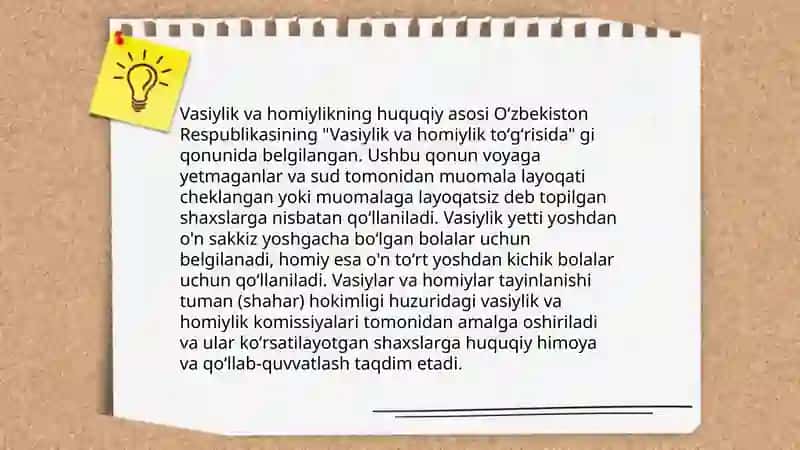 Vasiylik va homiylik sohasidagi munosabatlarni tartibga solish 4