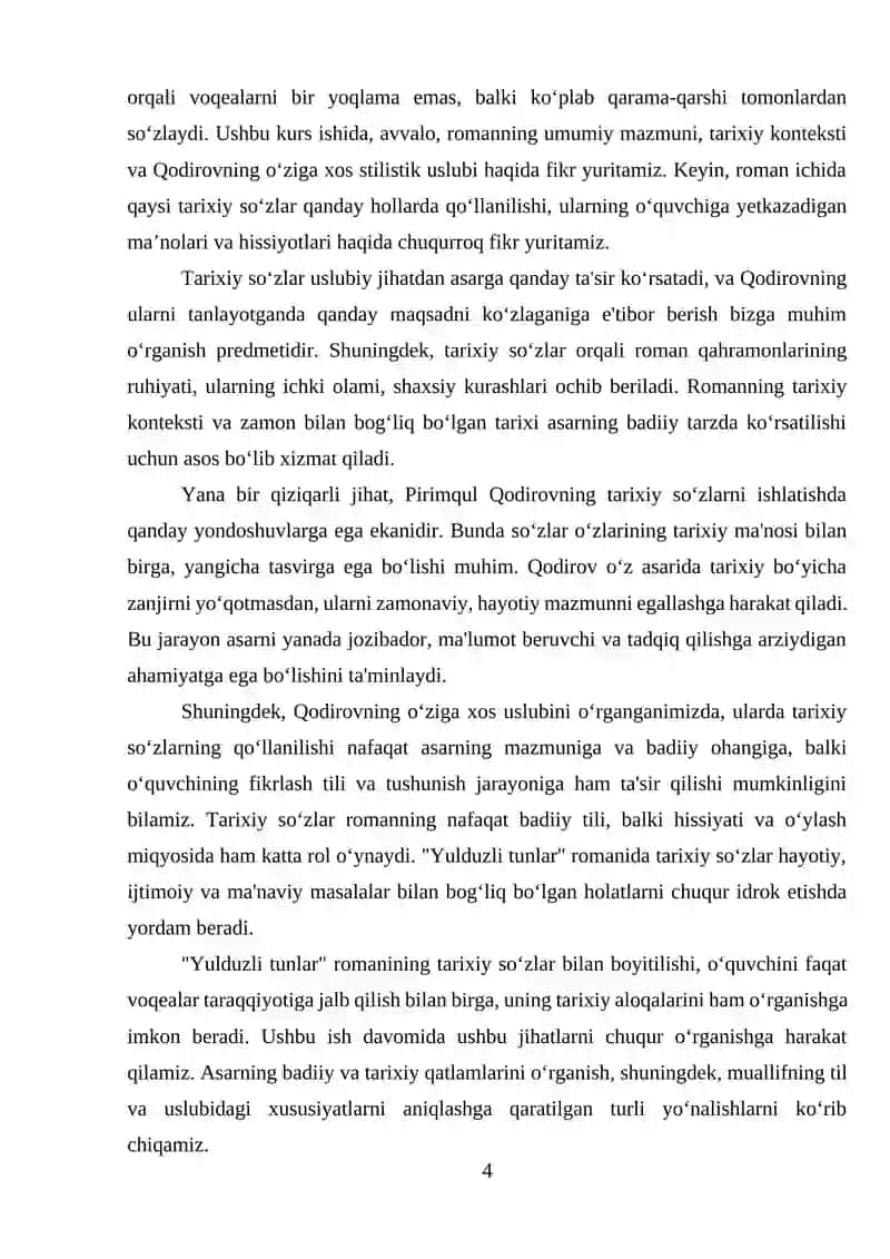 Yulduzli tunlar romanida tarixiy soʻzlarning qoʻllanilishi 4