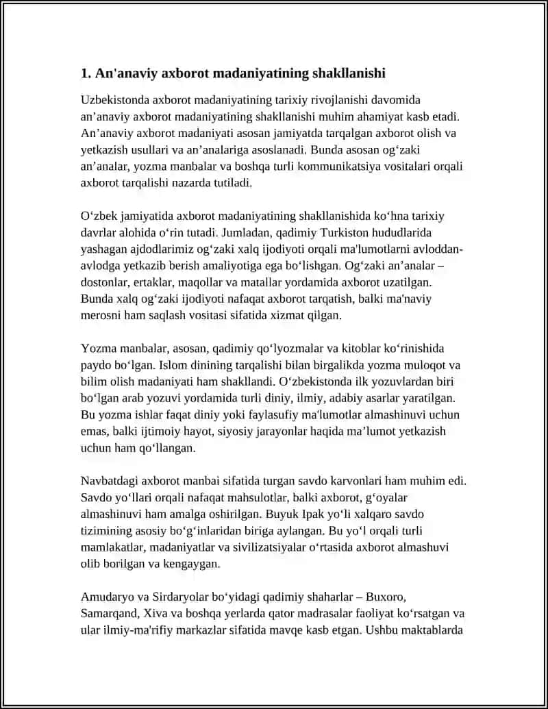 OʻZBEK JAMIYATIDA AXBOROT MADANIYATINING RIVOJLANISH BOSQICHLARI 4