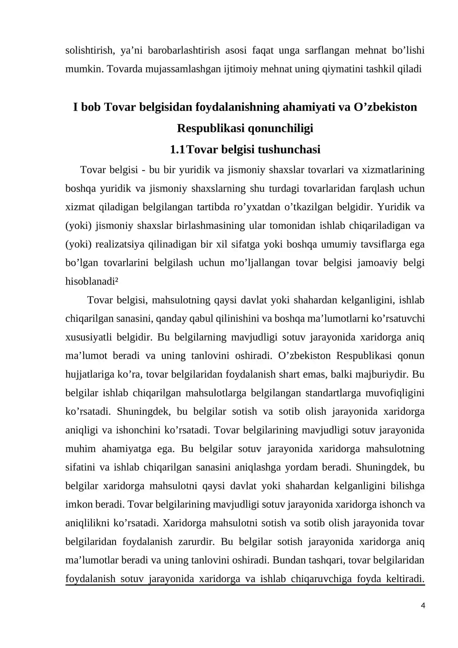 I bob Tovar belgisidan foydalanishning ahamiyati va O’zbekiston Respublikasi qonunchiligi 4
