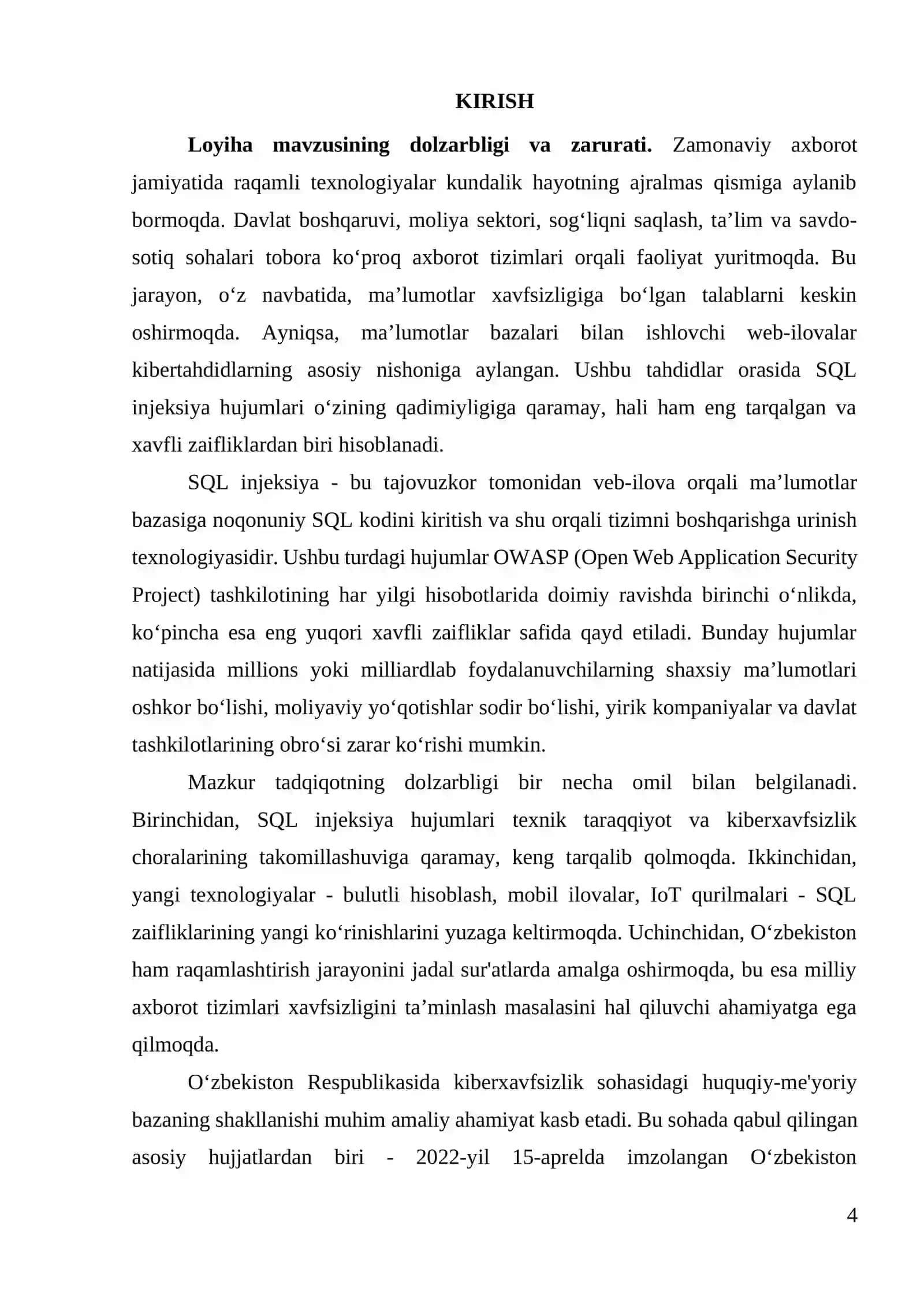SQL injeksiya hujumlari va ularni oldini olish vositalarining tadqiqi 4