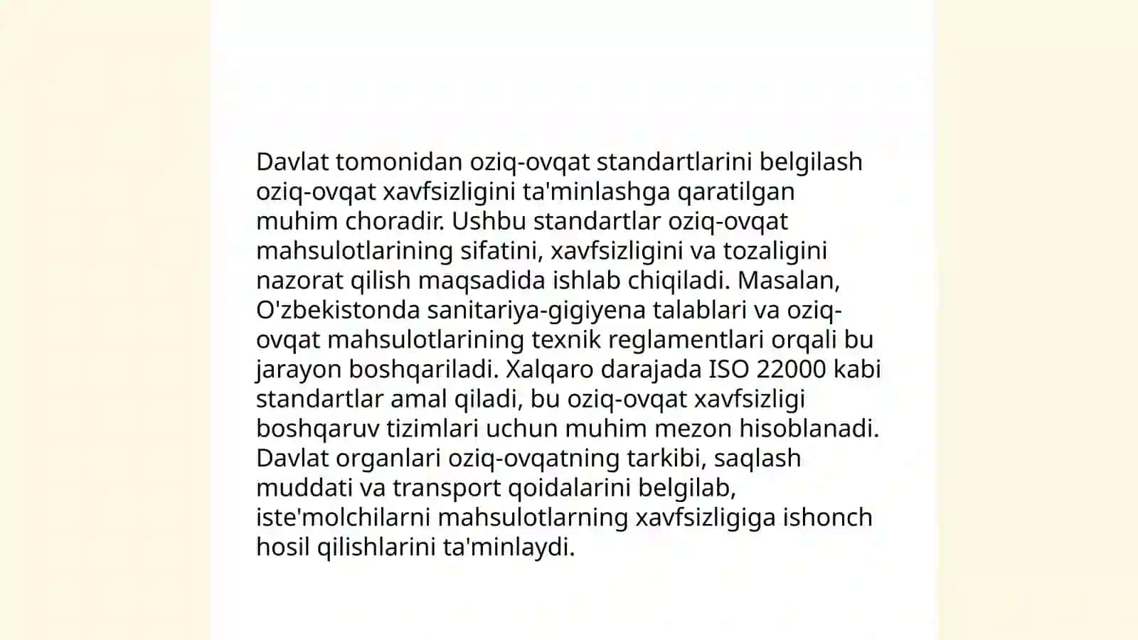 Oziq-ovqat sohasini davlat tomonidan tartibga solish oziq-ovqat xavfsizligini ta’minlash asosi 4