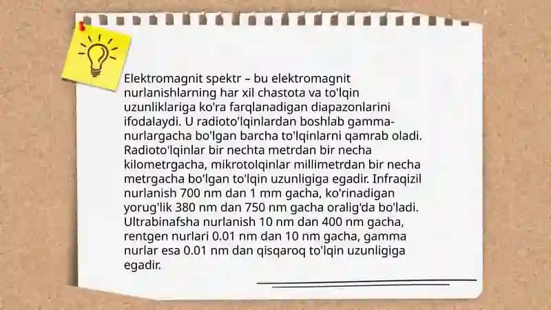Elektromagnit toʻlqinlarning umumiy koʻrinishi va asosiy xossalari 4