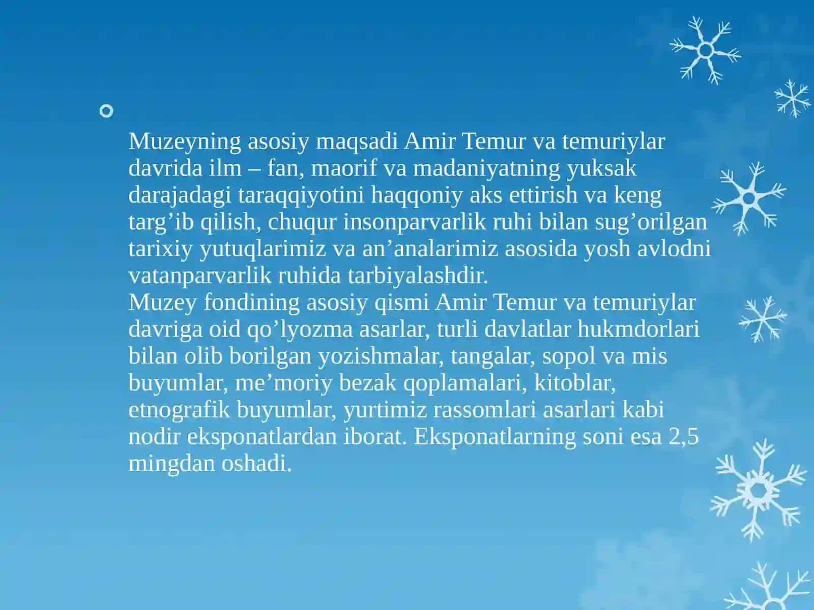 Muzeyshunoslik fanidan tayyorlangan mustaqil ishi 4
