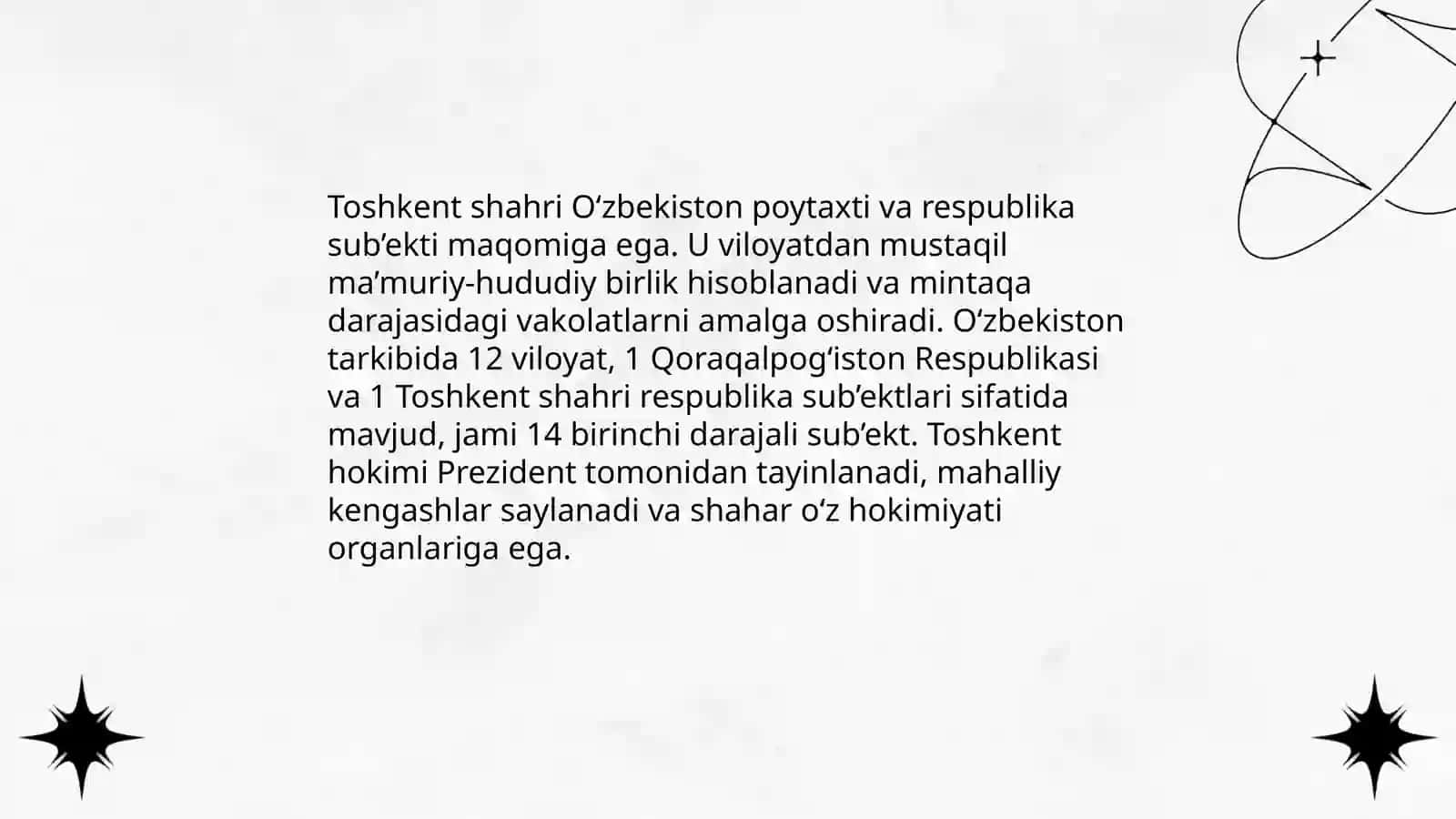 O‘zbekistonning ma’muriy-hududiy tuzilishi, aholisi va imkoniyatlari 4