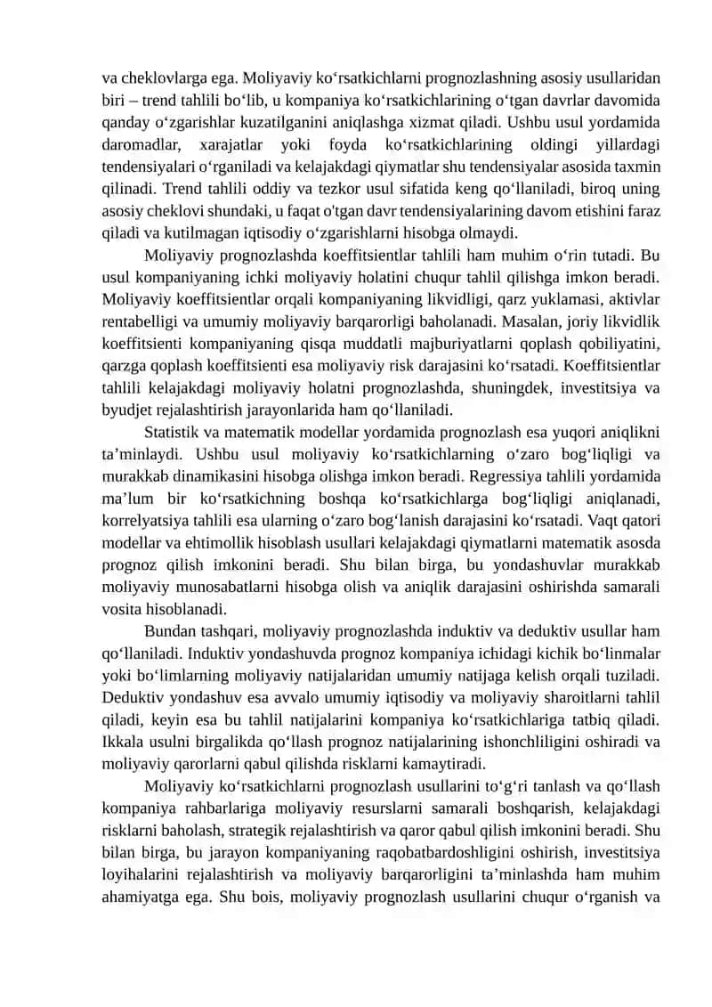 Moliyaviy ko‘rsatkichlarni prognozlashning asosiy usullari 4