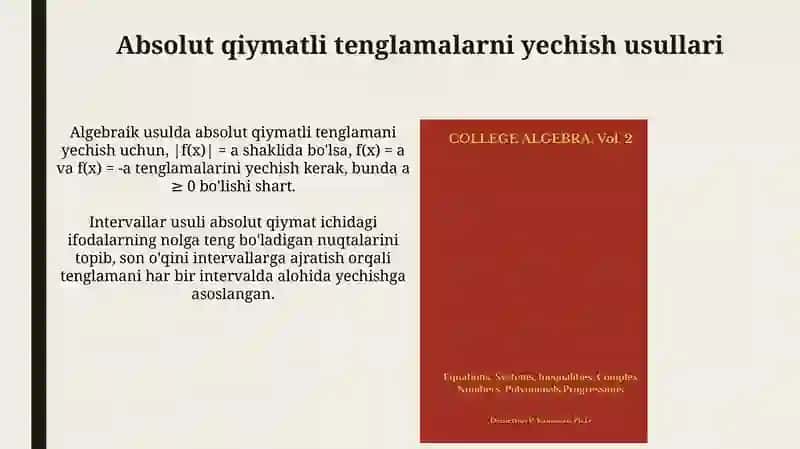 Moduli tenglama va tegsizliklar yechish usulari 4