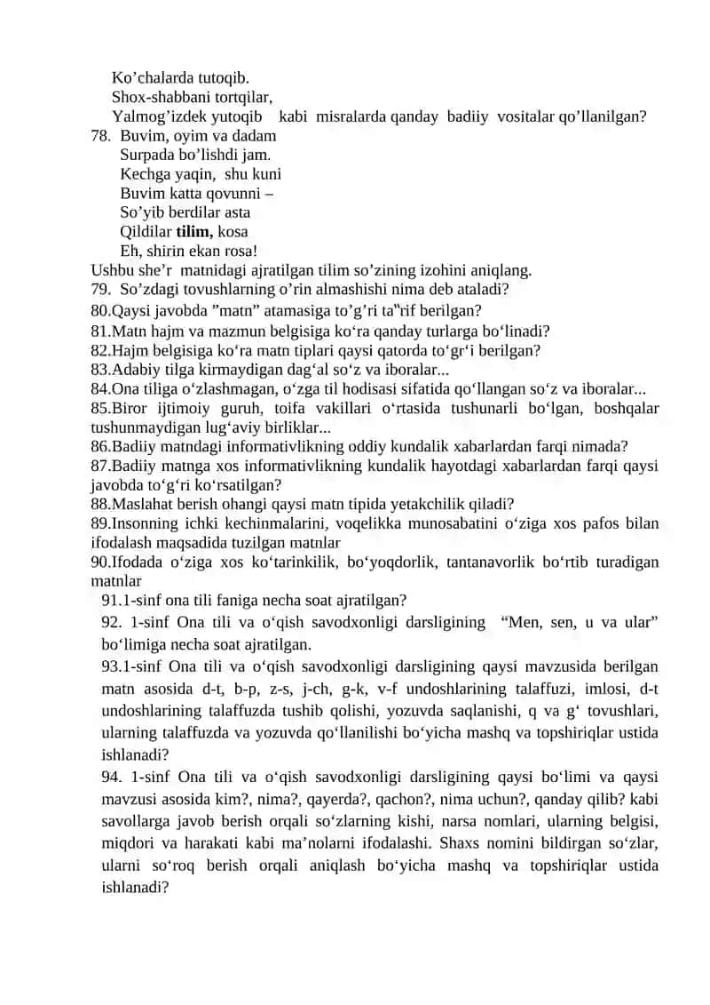 Ona tili o‘qitish metodikasi fanidan yakuniy test 4