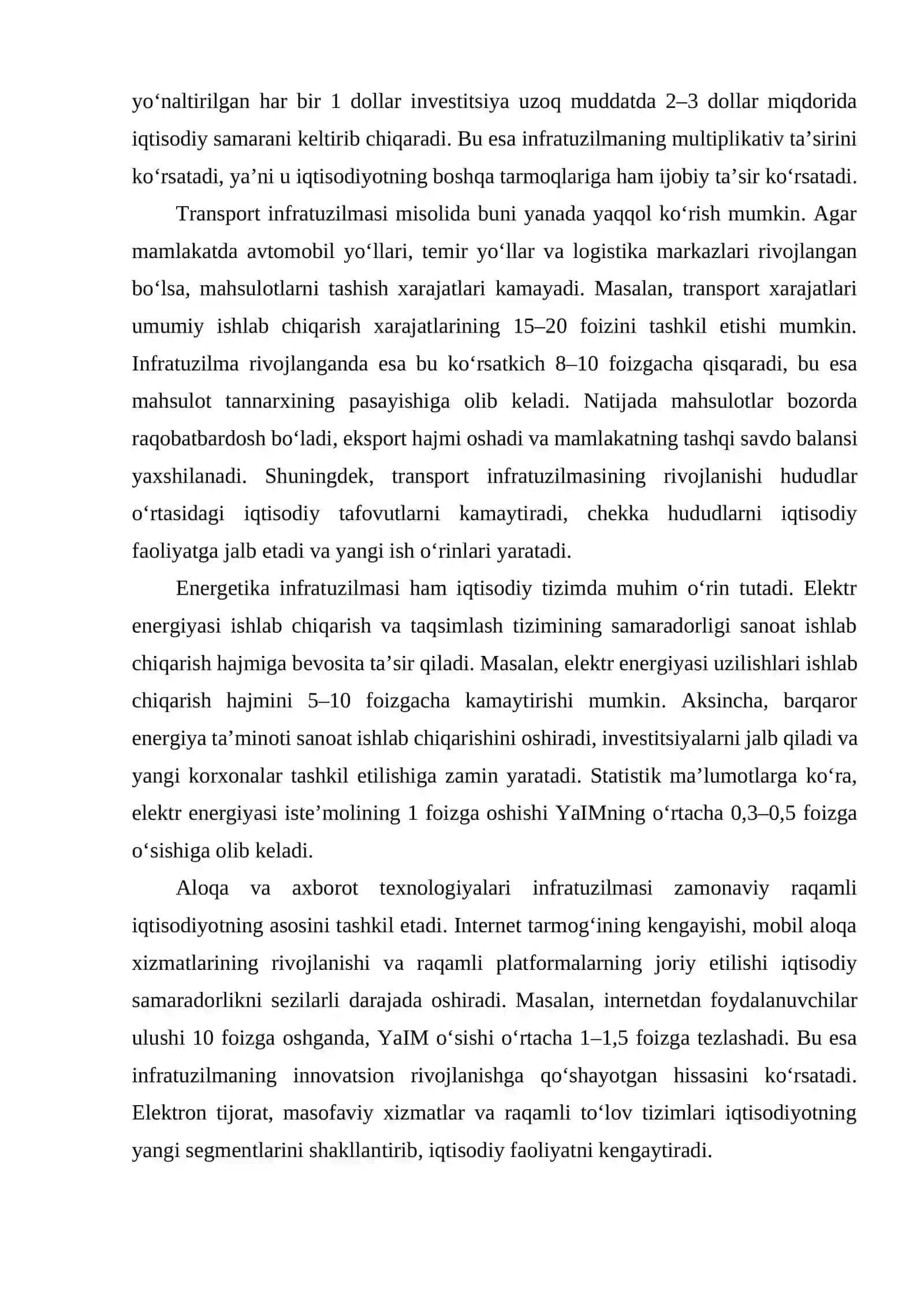 Infratuzilma iqtisodiyotini shakllantirish va taraqqiy etishda davlat sektorining ahamiyatini asoslash 4