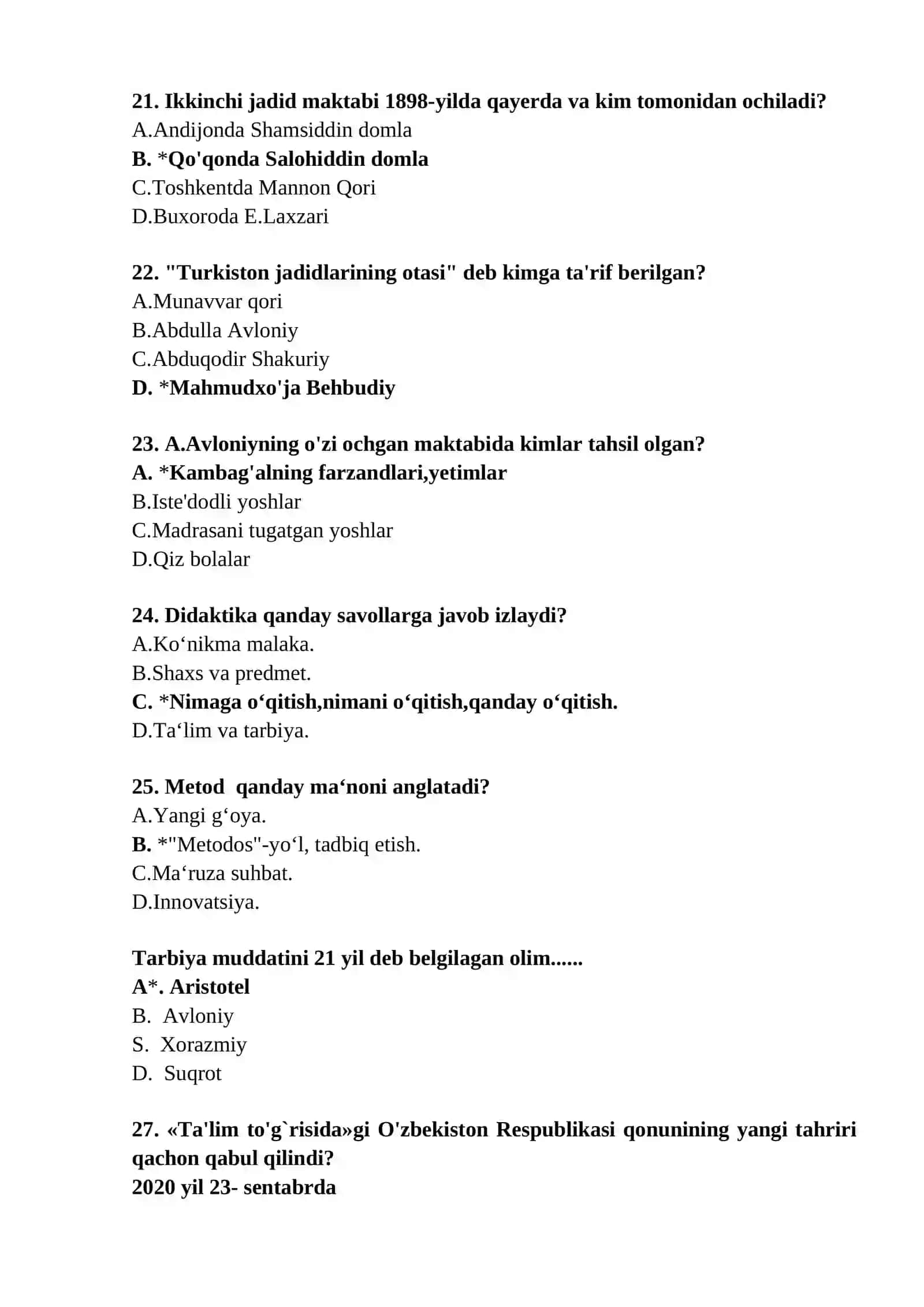 Milliy ttarbiya asoslari fanidan 100 ta test savollari 4