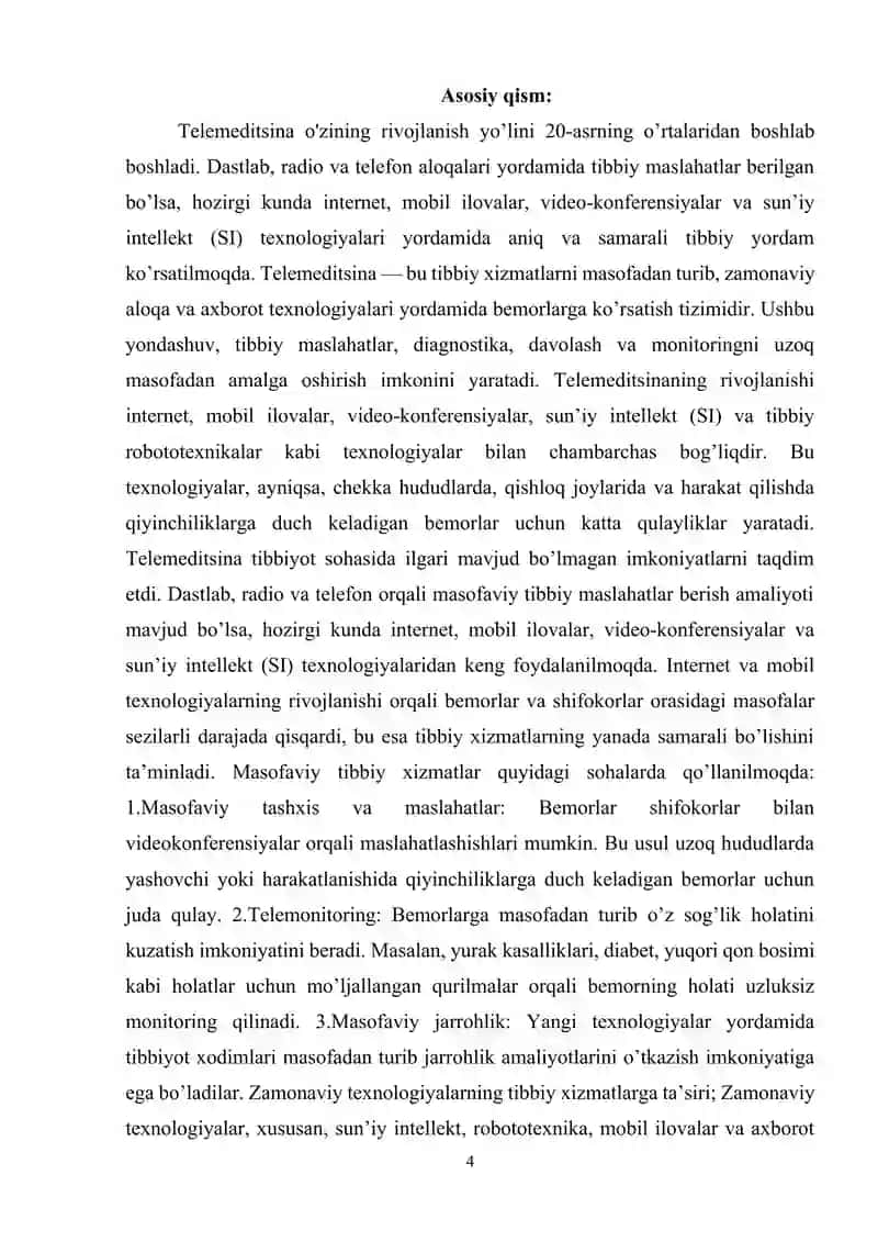 Telemeditsina: Masofaviy tibbiy xizmat ko‘rsatish texnologiyalari 4