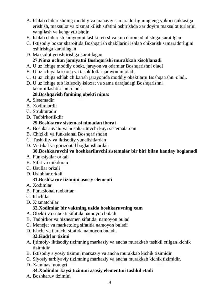 Menejment va marketing savollar toʻplami 4