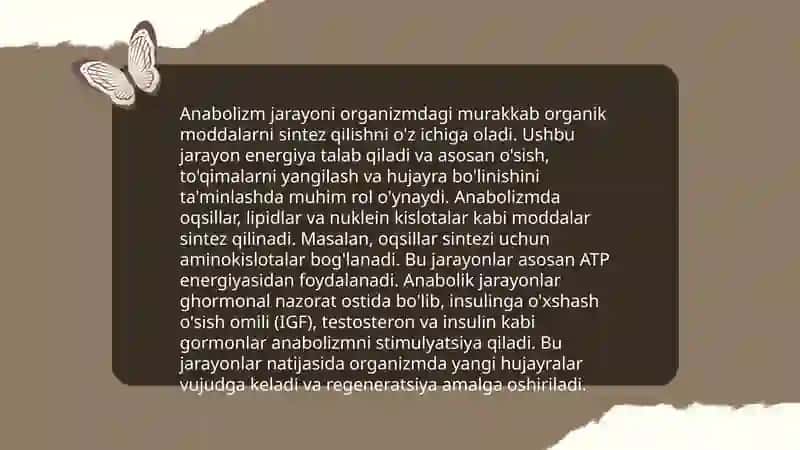 Metabolizm jarayonida energiya hosil bo‘lishi va sarflanishi 4