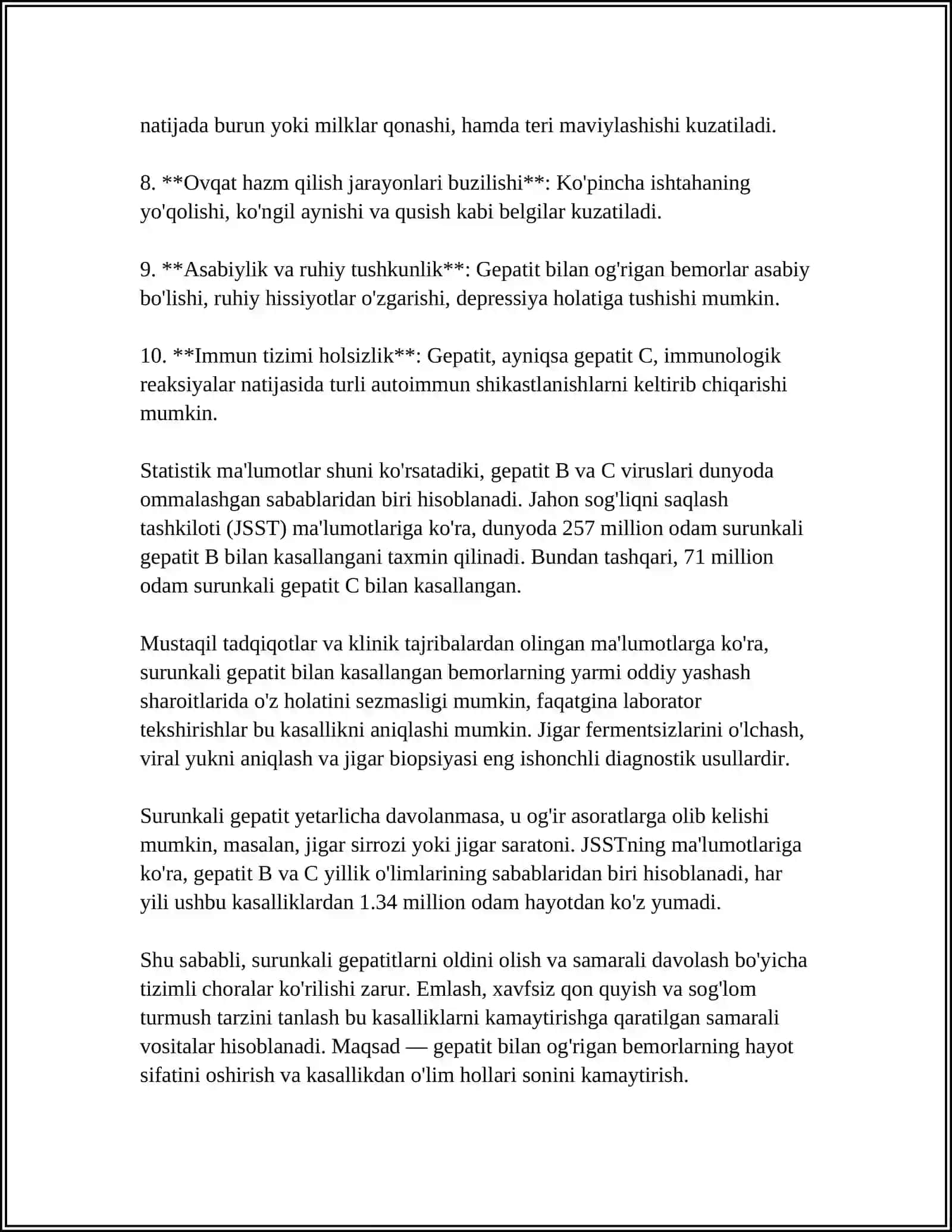 MUSTAQIL ISH Mavzu: SURUNKALI GEPATITLAR. XOLESISTITLARDA YOGʻ ALMASHINUVINING BUZILISHI( STEATOREYA) 4
