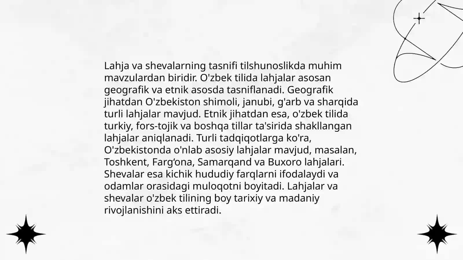 Oʻzbek tilining lahja va shevalari. Ixtisoslikka oid termin va atamalar 4