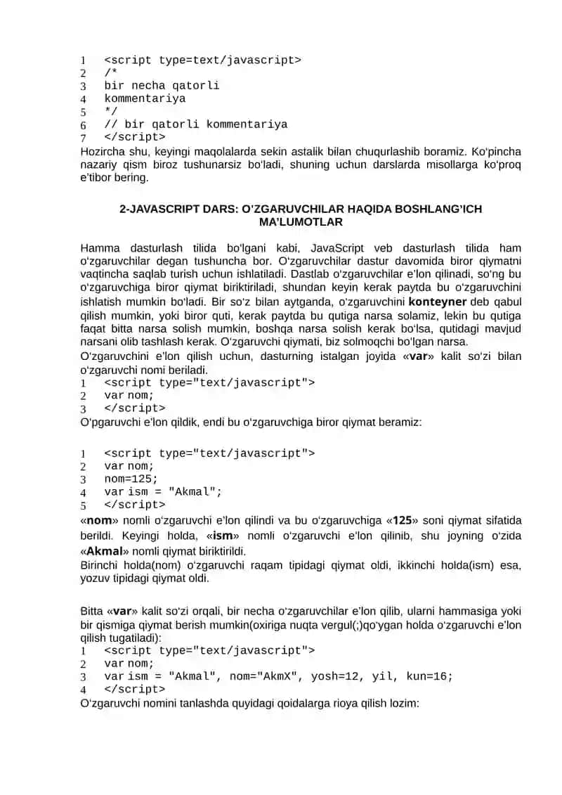 JAVASCRIPT VEB DASTURLASH TILIGA OID MUHIM SAVOLLARGA JAVOBLAR (BOSHLOVCHILAR UCHUN) 4
