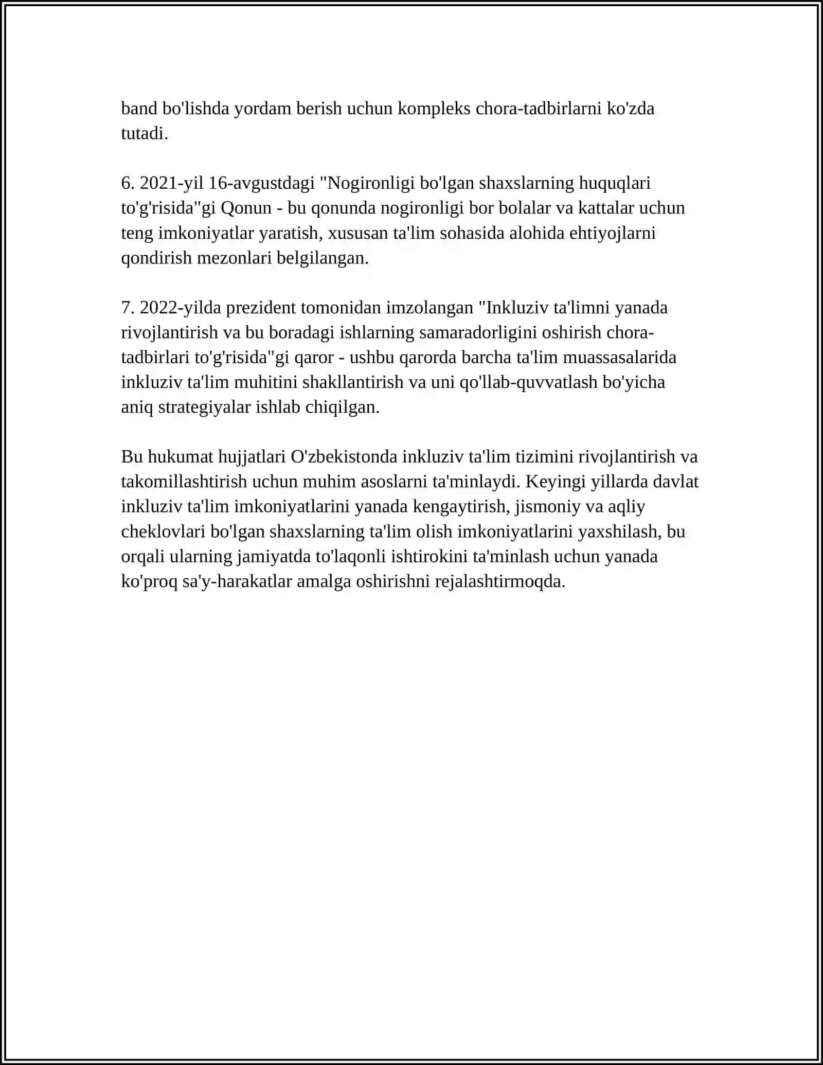 INKLYUZIV TAʼLIMNI AMALIYOTGA JORIY QILISH OLDIDA TURGAN MUAMMO VA TOʻSIQLAR 4