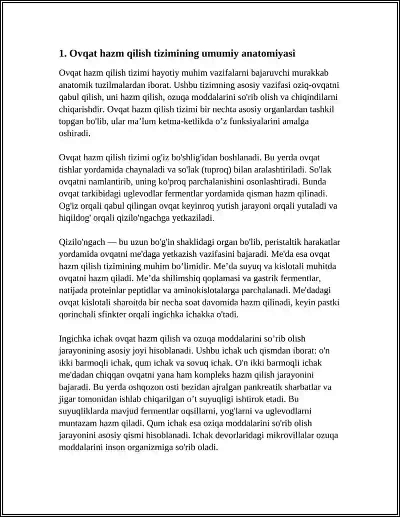 OVQAT HAZM QILISH SISTEMASI. MEʼDA. INGICHKA ICHAK VA YOʻGʻON ICHAK 4