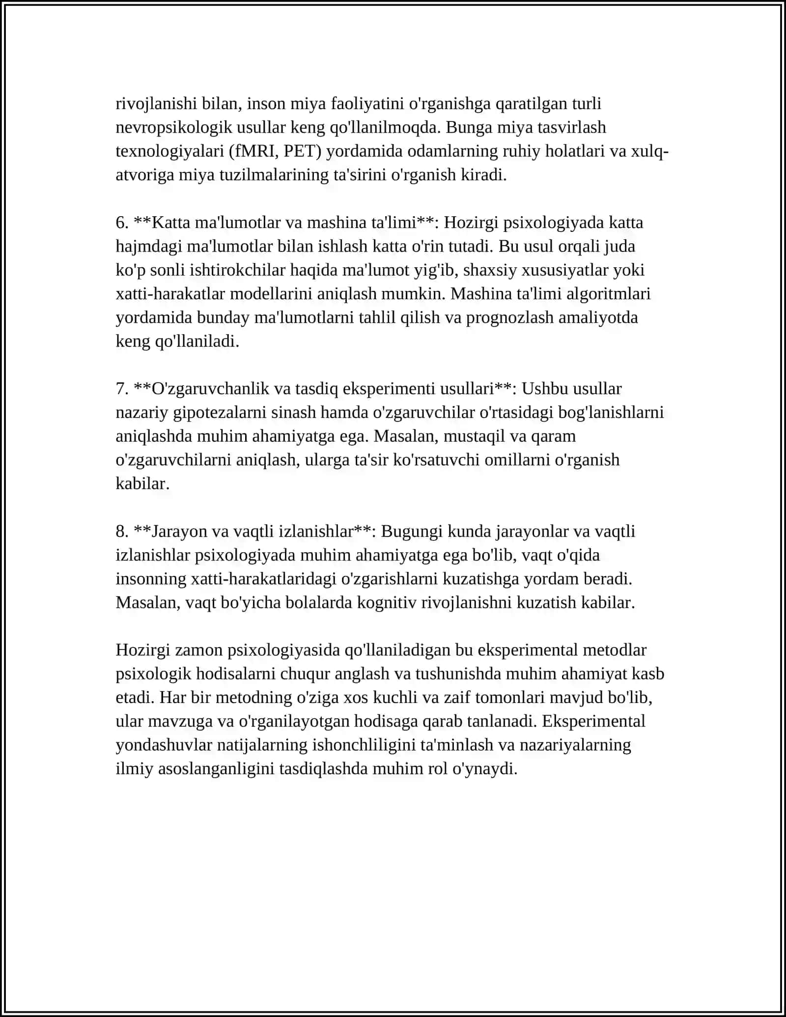 HOZIRGI ZAMON PSIXOLOGIYASINING TADQIQOT METODLARI. PSIXIKANING FILOGENETIK TARAQQIYOTI 4